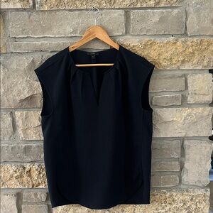 J. Crew Black Sleeveless Pleated-Neck Blouse V-neck Size 10